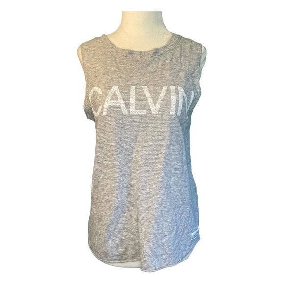 Calvin Klein Performance Graphic Muscle Tee Silver Gray Active Sleeveless Tank S - Picture 1 of 7